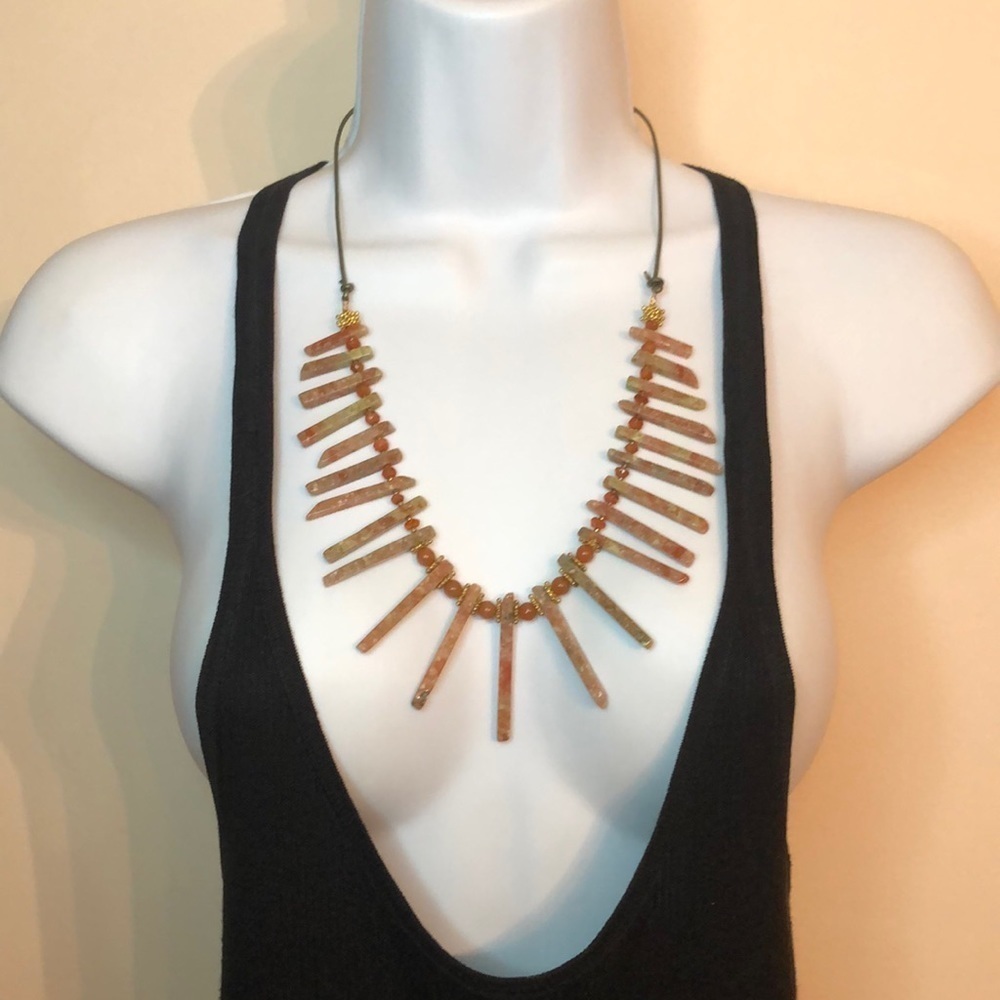 Artisan spiked stone statement boho festival necklace.